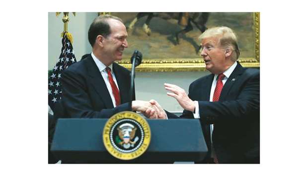 US President Donald Trump introduces the US candidate in election for the next President of the World Bank David Malpass at the White House in Washington, US, on February 6.