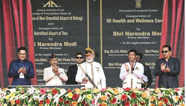 Prime Minister Narendra Modi inaugurates development projects in Itanagar in northeastern Arunachal Pradesh yesterday.