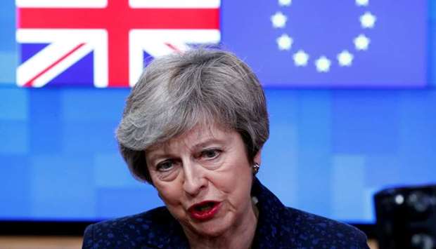 British Prime Minister Theresa May speaks to the press at the European Council headquarters in Brussels, Belgium on Thursday.