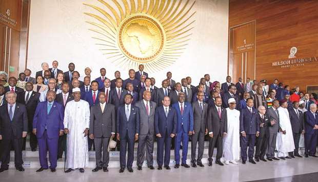 African heads of State pose for a group photo during the opening of the 32nd Ordinary Session of the Assembly of the Heads of State and the Government of the African Union in Addis Ababa yesterday.