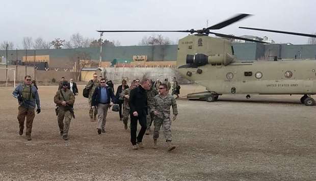 Acting Pentagon chief Patrick Shanahan (front 2nd R) arrives in Kabul.