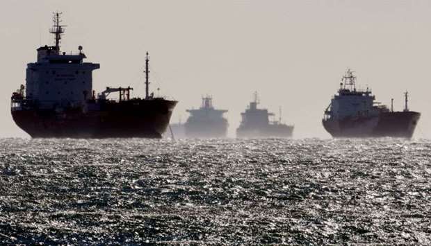 Oil and gas tankers sit anchored off the Fos-Lavera oil hub near Marseille, southeastern France