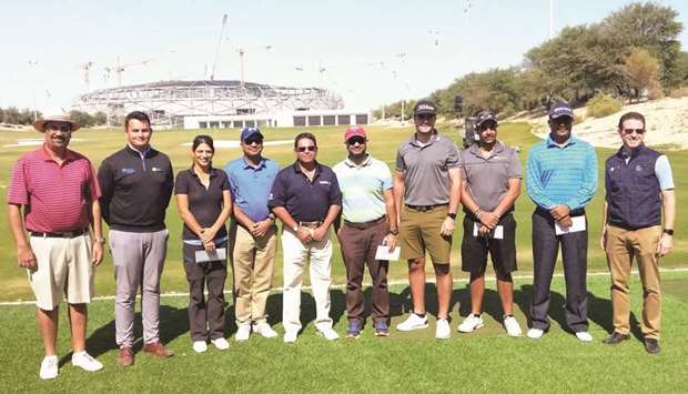 Winner Cherehzade Pedder (third from left) poses with the other winners, Education City Golf Course and Qatar Golf Lovers officials at the Education City Golf Course.