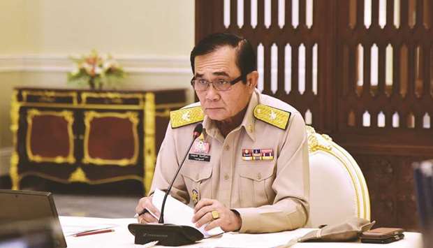 Thai Prime Minister Prayut Chan-O-Cha presiding over a meeting at the Government House in Bangkok yesterday.