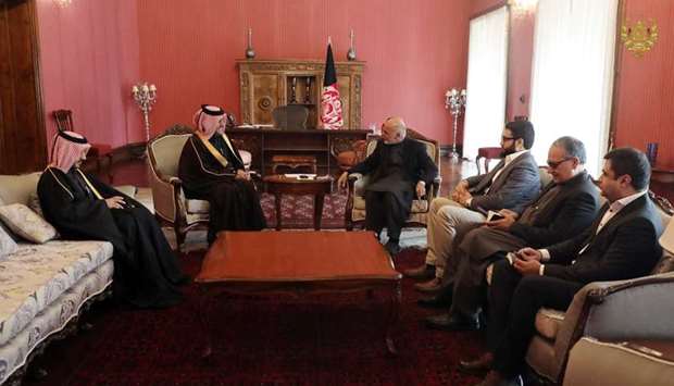 Dr Mutlaq bin Majed al-Qahtani, HE the Minister of Foreign Affairs' special envoy for Counterterrorism and Mediation in Conflict Resolution, meets with Ashraf Ghani, the President of Afghanistan.