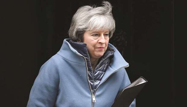 Prime Minister Theresa May is seen outside Downing Street in London, Britain, yesterday.