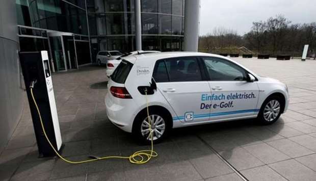 A VW e-Golf electric car charging in Dresden, Germany. Reuters