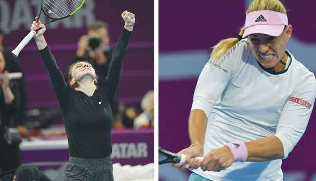 Romaniau2019s Simona Halep celebrates her win over Germanyu2019s Julia Goerges in Qatar Total Open quarter-final at Khalifa International Tennis & Squash Complex yesterday. PICTURES: Noushad Thekkayil