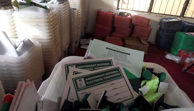 Electoral materials are seen at the Independent National Electoral Commission offices following the postponement of the presidential election in Daura