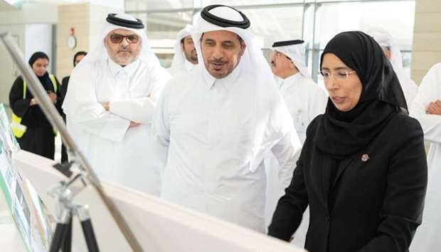 HE the Prime Minister and Minister of Interior Sheikh Abdullah bin Nasser bin Khalifa al-Thani during the inspection visit accompanied by HE the Minister of Public Health Dr Hanan Mohamed al-Kuwari