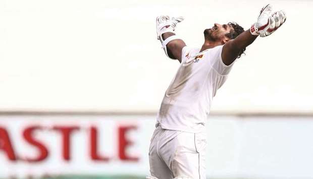 Sri Lankau2019s Kusal Perera celebrates the win during the fourth day of the first Test between South Africa at the Kingsmead Stadium in Durban yesterday. (AFP)