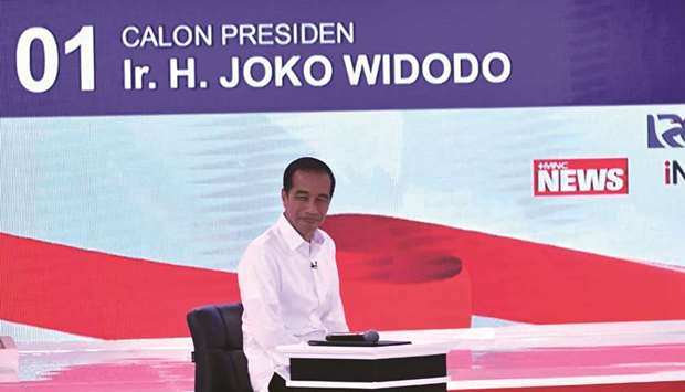Indonesian incumbent President Joko Widodo who is running for his second term takes part in the second presidential debate in Jakarta yesterday. Indonesia will hold general elections on April 17.