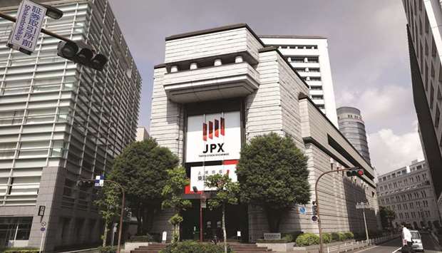 An external view of the Tokyo Stock Exchange. The Nikkei 225 closed up 1.8% to 21,281.85 points yesterday.