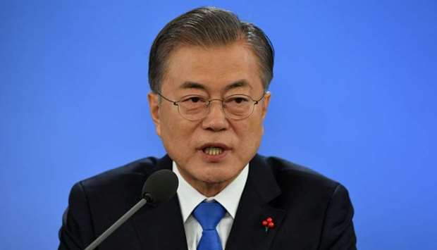 South Korean President Moon Jae-in holds his New Year press conference at the presidential Blue House in Seoul. File photo: January 10, 2019