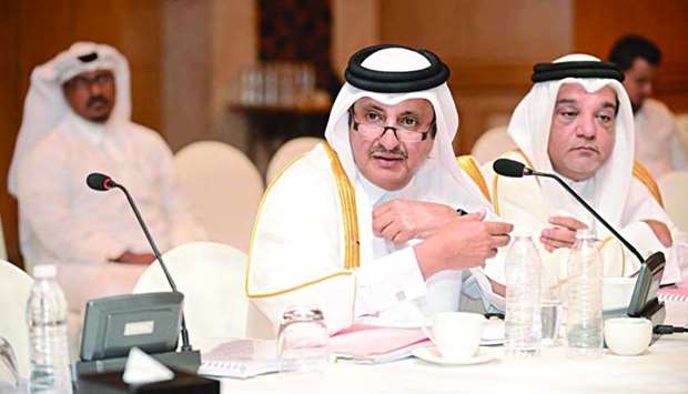 Qatar Chamber chairman Sheikh Khalifa bin Jassim bin Mohamed al-Thani speaking at the meeting.