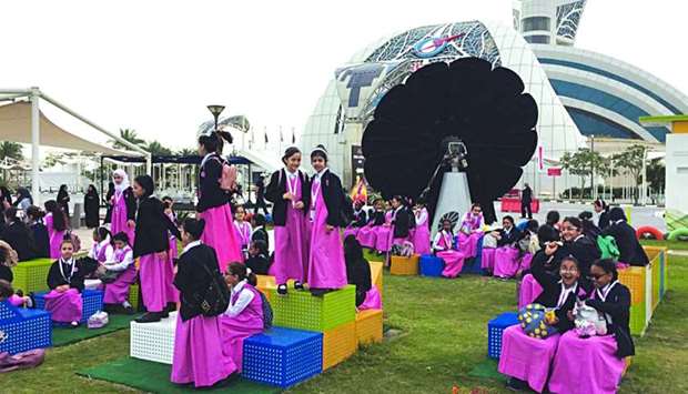 Children at Kahramaa's carnival, a national programme for water conservation and energy efficiency.