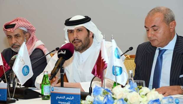 QIB chairman Sheikh Jassim bin Hamad bin Jassim bin Jaber al-Thani addressing bank's shareholders at their annual general meeting at the Four Seasons Hotel. Picture: Thajuddin