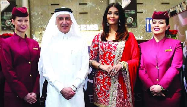 Qatar Airways Group chief executive HE Akbar al-Baker with the internationally-renowned Indian actress and Bollywood superstar Aishwarya Rai Bachchan at the DJWE.