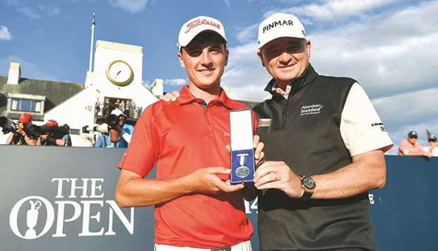 Paul Lawrie (right) is pictured with Sam Locke after the youngster won the Silver Medal at last yearu2019s Open Championship at Carnoustie, which was the venue where Lawrie won The Open in 1999.