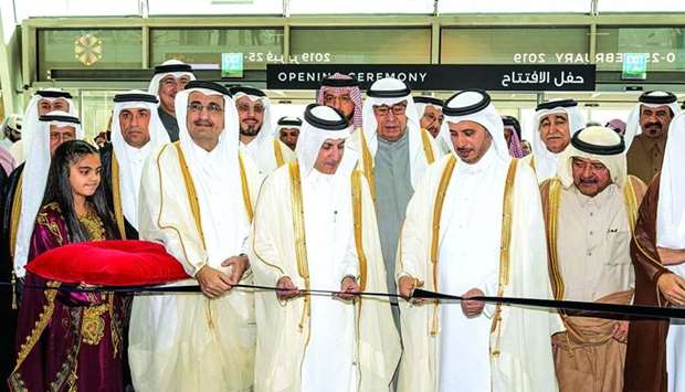 The Prime Minister and Minister of Interior HE, Sheikh Abdullah bin Nasser bin Khalifa al-Thani opens the Doha Jewellery and Watches Exhibition by cutting a ribbon at Doha Exhibition and Convention Centre. Credits: Amiri Diwan