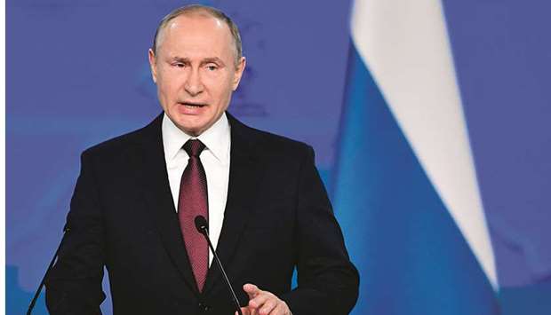 Russian President Vladimir Putin delivers his annual state of the nation address in Moscow yesterday.