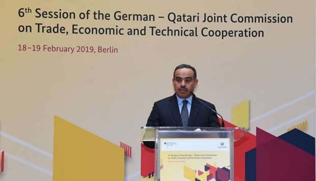 HE the Minister of Commerce and Industry Ali bin Ahmed al-Kuwari speaking at the session.