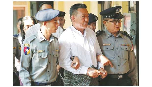 Kyi Lin, one of the accused of plotting laywer Ko Niu2019s murder, arrives at Insein court as his lawyers deliver their final argument in Yangon, Myanmar.