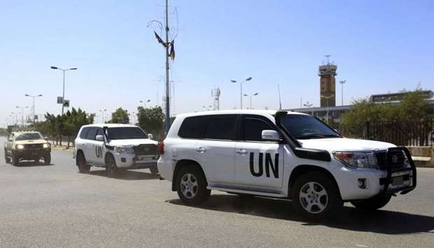 The motorcade of UN special envoy for Yemen travelling en route to Sanaa International Airport