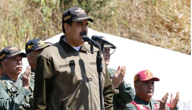 Venezuela's President Nicolas Maduro speaks during a military exercise in in Caracas