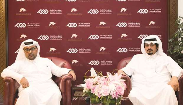Social & Sport Contribution Fund CEO Abdulrahman Abdulatif al-Mannai (left) and QREC CEO Nasser Sherida al-Kaabi at a press conference yesterday.