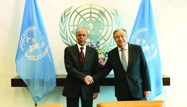 HE the Advisory Council Speaker Ahmed bin Abdullah bin Zaid al-Mahmoud has met in New York with UN Secretary-General Antonio Guterres on the sidelines of the two-day parliamentary hearing which began at United Nations headquarters on Thursday. During the meeting, they discussed means of enhancing co-operation besides a number of issues of mutual interest. It was attended by HE the Permanent Representative of Qatar to the UN Ambassador, Sheikha Alya Ahmed bin Saif al-Thani, and a number of Advisory Council members.