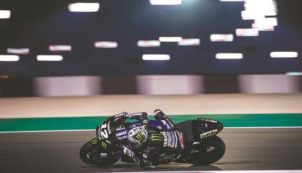 Yamahau2019s Maverick Vinales in action on the opening day of the final MotoGP pre-season test at the Losail International Circuit yesterday.