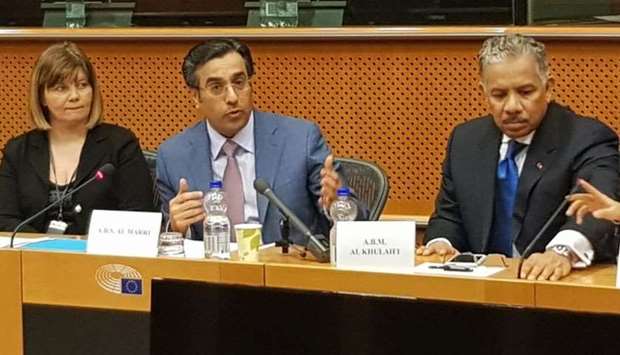 NHRC Chairman HE Dr Ali bin Smaikh al-Marri speaking at a hearing at the European Parliament.rnrn