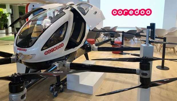 Aerial taxi at Ooredoo pavilion at Mobile World Congress 2019 (MWC19)rnrn