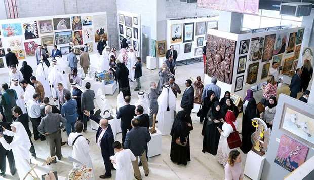 Students and teachers presents their work in a visual arts exhibition organized by the Ministry of Education and Higher Education entitled ,Haweyati, (my identity), with the participation of 197 schools.