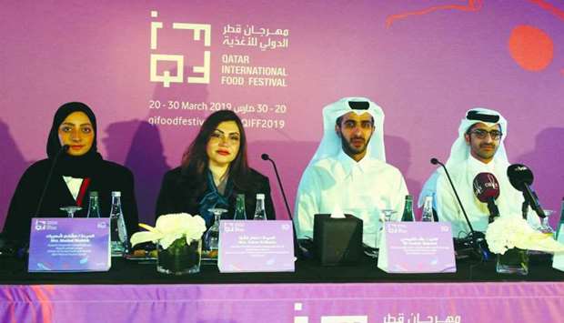 QNTC's Mashal Shahbik, Qatar Airways' Salam al-Shawa, QNTC's Rashed al-Qurese and QF's Mohamed A Fakhroo at a press conference yesterday to announce the details of QIFF 2019 on Tuesday. PICTURE: Anas al-Samaraee