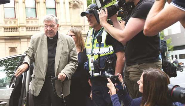 Cardinal George Pell is seen at County Court in Melbourne, Australia, yesterday.