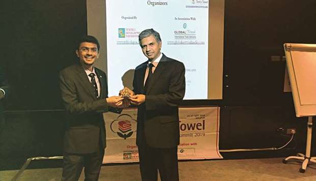 Indian ambassador P Kumaran with Anmol Modi, senior head u2014 Promotions of Vibrant Terry Towel 2019.