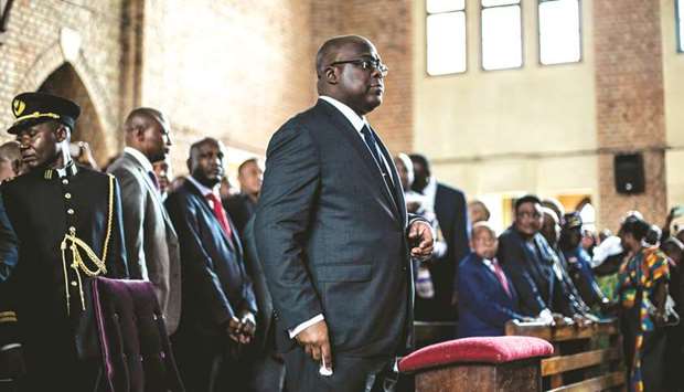 DR Congo President Felix Tshisekedi attends a mass to commemorate the death of his father, Etienne Tshisekedi, in Kinshasa recently.