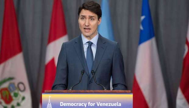 Canadian Prime Minister Justin Trudeau delivers his opening statement for the 10th Lima Group in Ottawa, Ontario