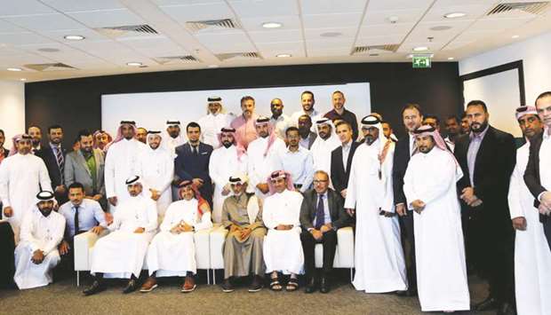 QFA president HE Sheikh Hamad bin Khalifa bin Ahmed al-Thani, QSL CEO Hani Taleb Ballan and other officials take part in a ceremony to celebrate Qataru2019s Asian Cup victory.