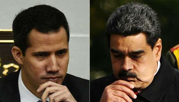 New president of Venezuela's National Assembly and later self-proclaimed acting president Juan Guaido (L) and Venezuelan President Nicolas Maduro (R)