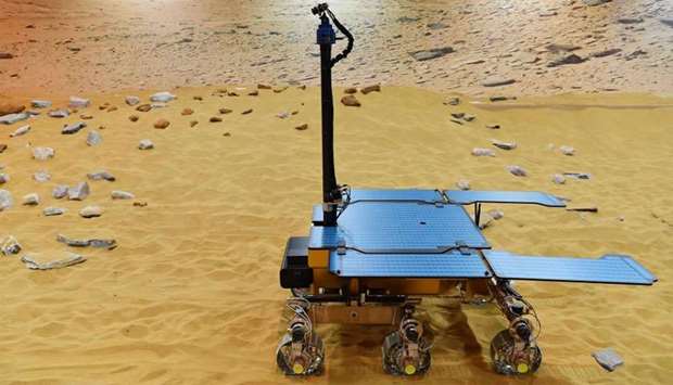 A picture shows a working prototype of the newly named Rosalind Franklin ExoMars rover at the Airbus Defence and Space facility in Stevenage, north of London