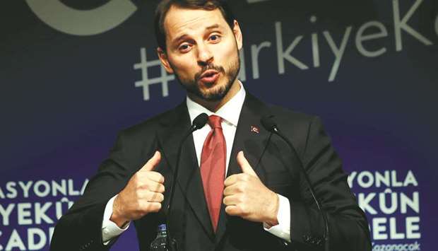 Turkish Finance Minister Berat Albayrak announces his plan to fight inflation, in Istanbul, on October 9, 2018. Albayrak said in yesterdayu2019s speech that municipalities will begin selling vegetable and fruit next week and said action would be taken against those exploiting the surge in prices.