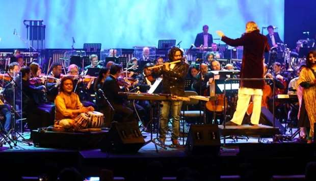 Renowned Indian flautist Naveen Kumar performed with Qatar Philharmonic Orchestra Friday at the Al Mayassa Theatre of Qatar National Convention Centre as part of the Qatar-India Year of Culture 2019. At the concert sponsored by Indian embassy in Qatar, Kumar along with his team presented some of the most popular numbers of the great Indian music composers such as A R Rahman, Ilaiyaraaja as well as some of the compositions of the well known Qatari musician Dana Alfardan. PICTURES: Jayan Orma.