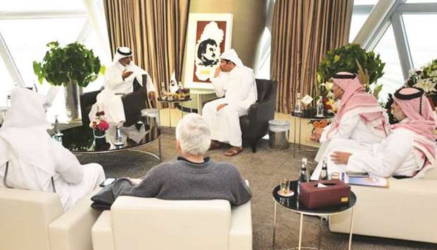 QFA president Sheikh Hamad bin Khalifa bin Ahmed al-Thani meets officials from football clubs.