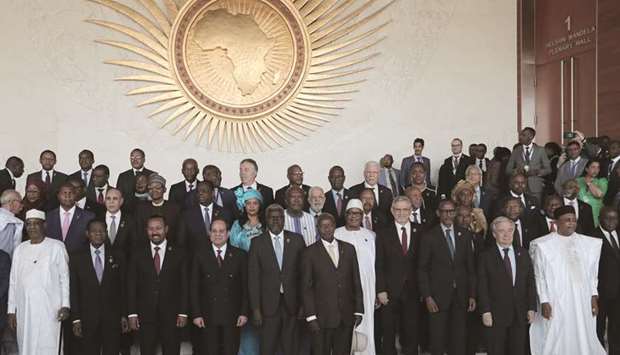 African leaders pose for a group photo during the opening of the 33rd Ordinary Session of the Assembly of the Heads of State and the Government of the African Union (AU) in Addis Ababa, yesterday.