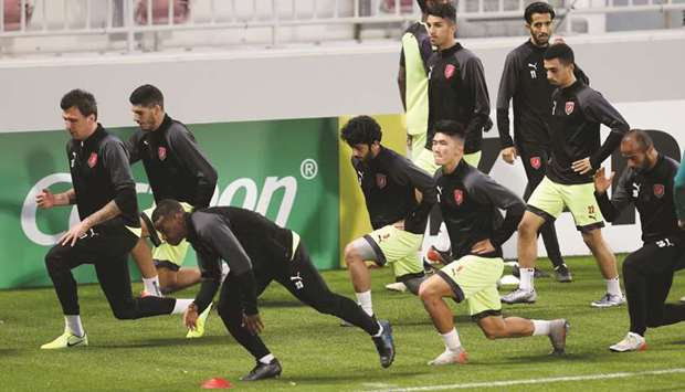 Al Duhail players take part in a training session on the eve of their AFC Champions League match against Iranu2019s Persepolis. PICTURE: Anas Khalid