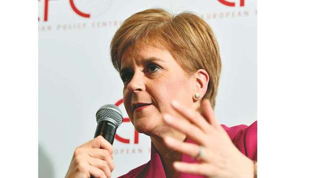 Scotlandu2019s First Minister, and leader of the Scottish National Party (SNP), Nicola Sturgeon, delivers a speech on Scotlandu2019s European future after Brexit, in Brussels yesterday.