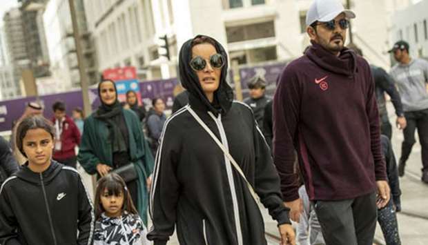 Her Highness Sheikha Moza bint Nasser, Chairperson of Qatar Foundation, participated in Qatar National Sport Day activities at Education City and Msheireb. PICTURES: AR Al-Baker.